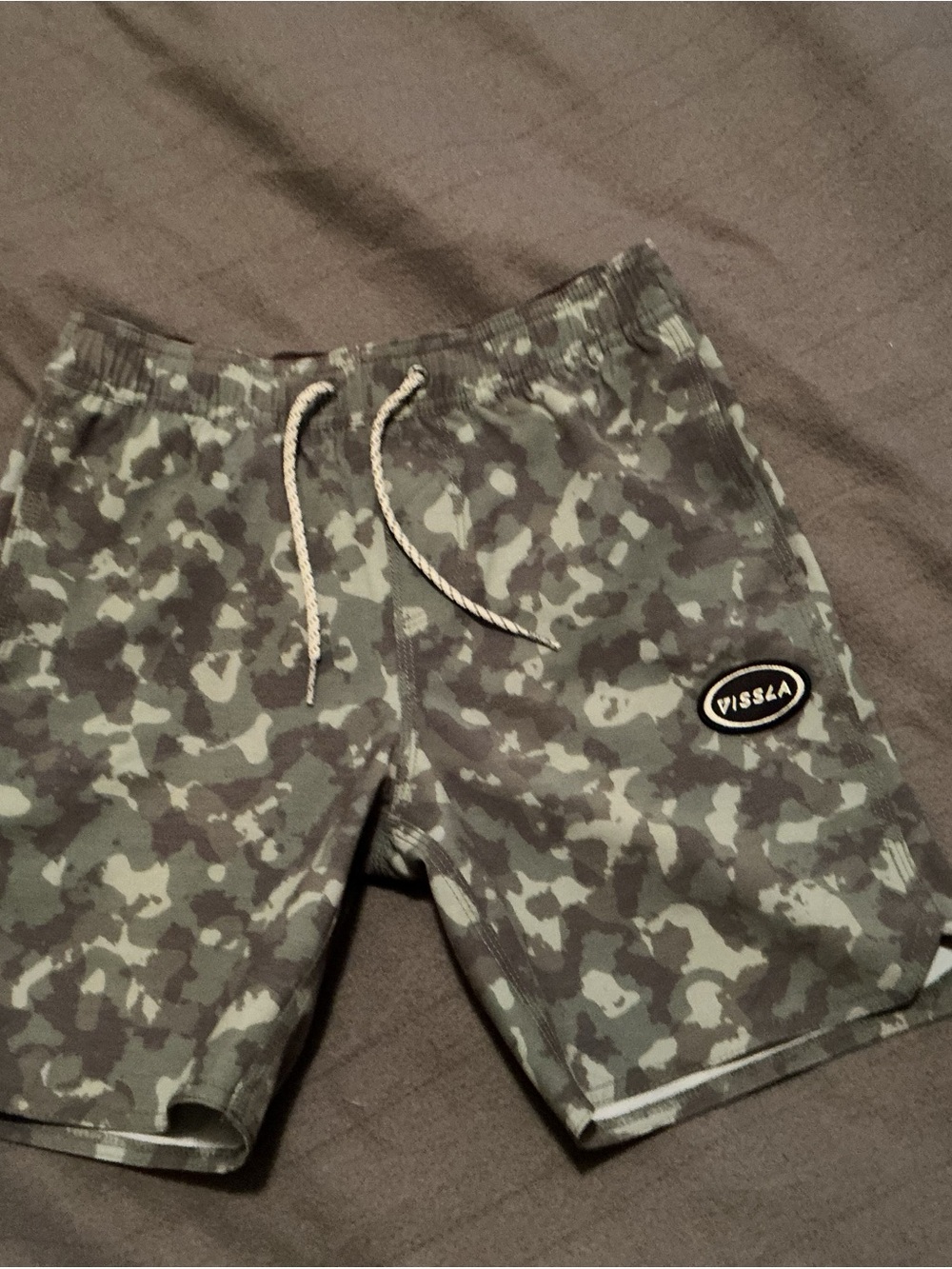 VISSLA Olive & Dark Green Camo Swim Shorts with Drawstring